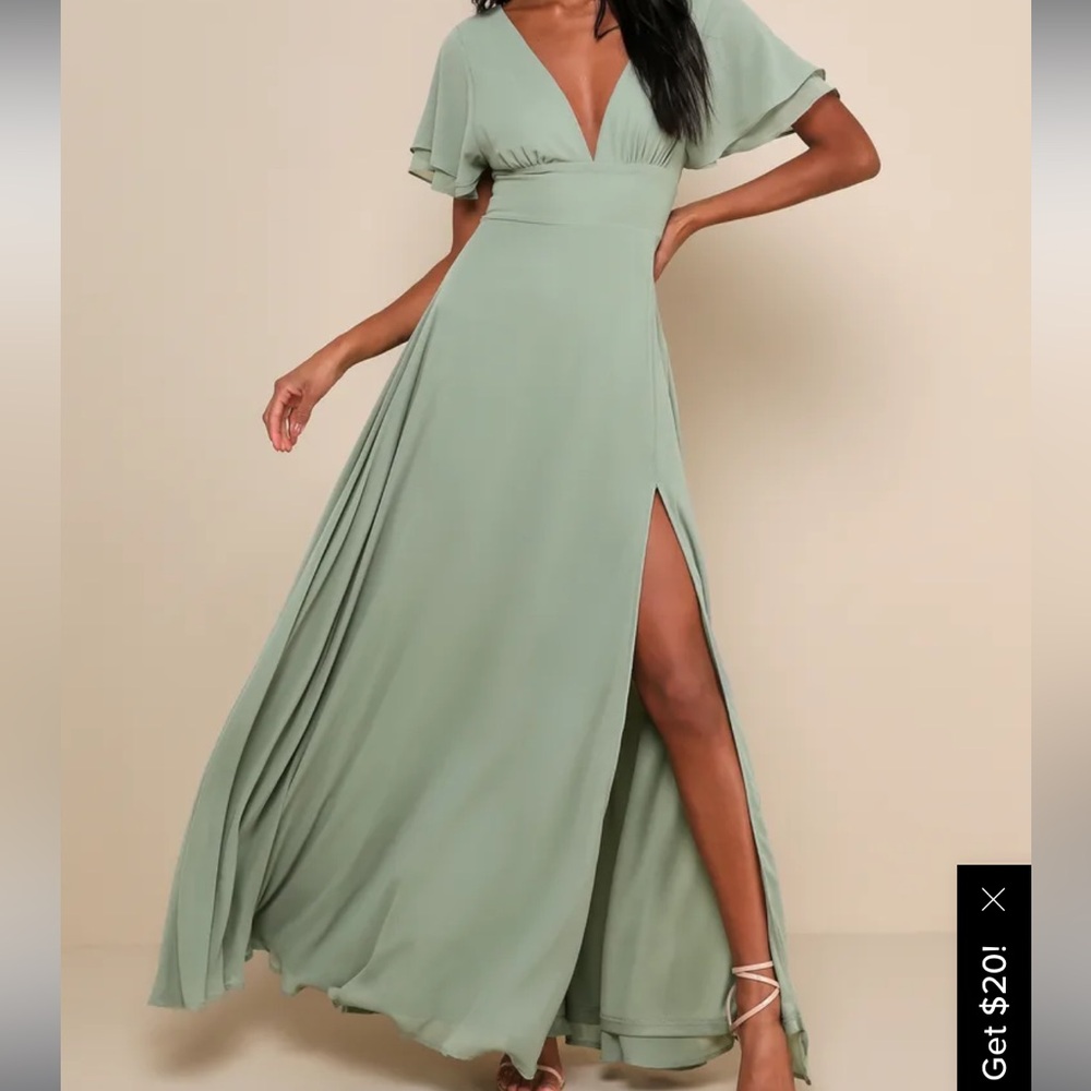 Lulu's Flutter-sleeve Maxi Dress in Matcha Green